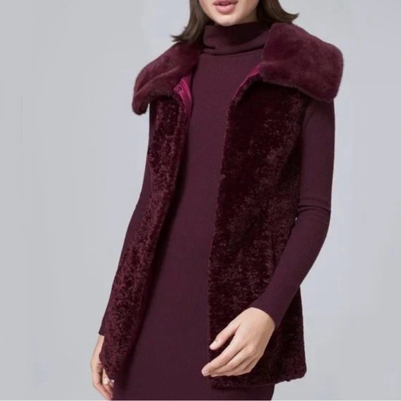 White House Black Market Comfy Plush Burgundy Faux Fur Vest - Picture 6 of 12